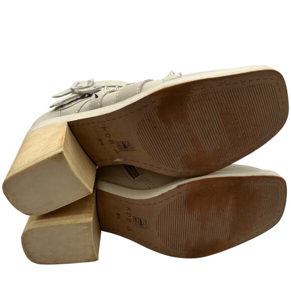 Kelsi Dagger Brooklyn Studded Wallace Buckle Leather Boots Cream Block Heel 8.5 - Picture 6 of 16